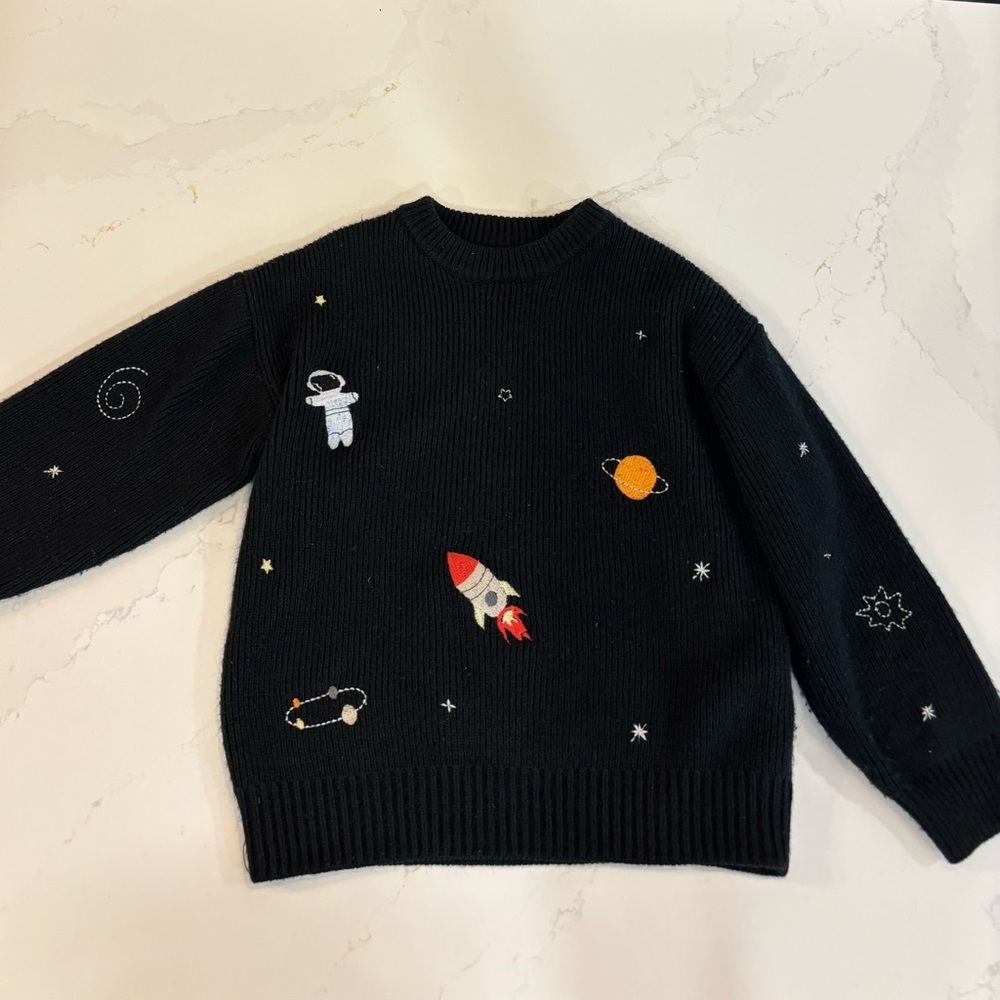Zara Black Space-Themed Embroidered Sweater